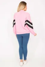 Women's Pink 2-Ply Fabric Front Zipper and Stripe Detail Sweatshirt 65N35299