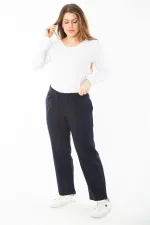 Kadın Büyük Beden Lacivert Beli Lastikli Ütü İzi Çima Dikişli Yan Cepli Eşofman Alt 65N37400