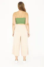 Kadın Büyük Beden Bej Geniş Paçalı Beli Lastikli Yan Cepli Viskon Pantolon 65N36807