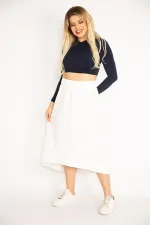 Women's Bone Waist Wide Elastic and Cup Detailed Embossed Fabric Skirt 26A35164