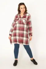 Kadın Bordo Önü Çıtçıt Düğmeli Oduncu Gömlek 65N32726