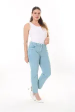 Kadın Büyük Beden Yeşil Likralı Gabardin Kumaş 5 Cepli Pantolon 65N37750