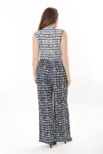 Kadın Büyük Beden Lacivert Anvelop Yakalı Geniş Paçalı Beli Lastikli Tulum 65N37635