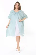 Kadın Büyük Beden Yeşil Yaka Dantelli İki Parça Elbise 65N37784