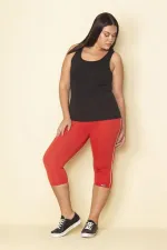 Kadın Kırmızı Yan Şeritli Likralı Jarse Tayt Pantolon 65N28659