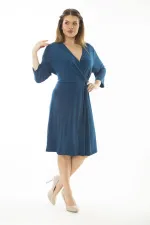 Kadın Büyük Beden Mor Anvelop Yakalı Kapri Kollu Elbise 65N37067