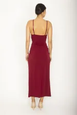 ROBE FEMME BORDEAUX À BRETELLES SUR LE DEVANT