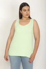 Kadın Açıl Yeşil Pamuklu Kumaş Kolsuz Bluz 65N26628