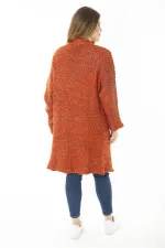 Kadın Büyük Beden Oranj Kalın Triko Hırka 65N37168