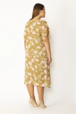 Kadın Haki Astarlı Yırtmaç Kollu Şifon Elbise 65N28127