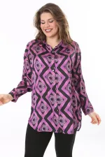 Kadın Büyük Beden Pembe Ön Düğmeli Saten Bluz 65N38017