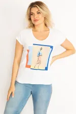 Kadın Beyaz Pamuklu Kumaş Ön Baskılı V Yakalı Bluz 65N34719