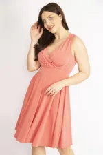 Kadın Nar Büyük Beden Anvelop Yakalı Arka Bel Lastik Detaylı Elbise