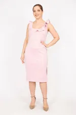 Robe rose à col volanté et fermeture éclair dissimulée dans le dos pour femme 26A35819