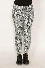 Kadın Siyah Geometrik Desenli Tayt Pantolon 65N32363