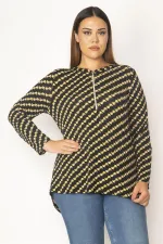 Kadın Siyah Ön Pat Fermuarlı Viskon Bluz 65N28620