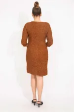 Kadın Bordo Simli Buklet Kumaş Astarlı Elbise 65N35530