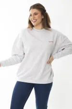 Women's Plus Size Gray Embroidered Inside Swatshirt 65N37008