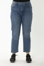 Kadın Büyük Beden Lacivert 5 Cepli Yüksek Bel Kot Pantolon 65N37252