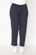 Kadın Lacivert Pamuklu Kumaş Beli Lastik Ve Bağcık Detaylı Yan Spor Pantolon 65N29223
