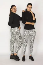 Kadın Siyah Zebra Desen Tayt Panyolon 65N29024