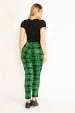 Kadın Kırmızı Ekose Desenli Süs Fermuar Cepli Tayt 65N34640