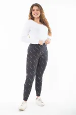 Kadın Büyük Beden Siyah Deri Görünümlü Bel Lastikli Spor Pantolon 65N37311