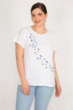 Kadın Kemik Büyük Beden Pamuklu Kumaş Ön Baskılı Bluz