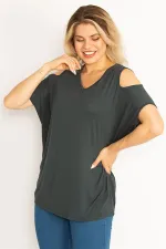 Kadın Yeşil Omuz Dekolteli Bluz 65N34630