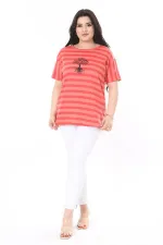 Kadın Büyük Beden Gül Kurusu Bisiklet Yakalı Kısa Kollu Bluz 65N38006