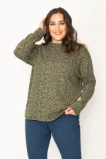 Kadın Haki Jakar Desenli Sıfır Yakalı Uzun Kollu Tunik 65N30418