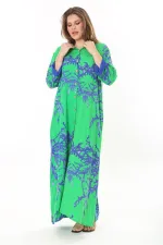 Kadın Büyük Beden Mavi Ön Boy Düğmeli Gömlek Yakalı Uzun Elbise 65N37875