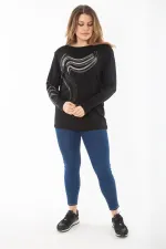 Kadın Büyük Beden Siyah Kol Ve Önü Taş Detaylı Bluz 65N37325