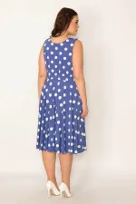 KADIN MAVİ ANVELOP YAKALI PUAN DESENLİ ELBİSE