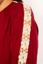 Kadın Bordo Dantel Detaylı Bluz 65N34646