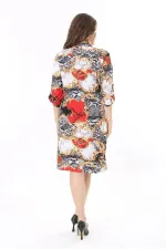 Kadın Büyük Beden Renkli Ön Boy Yarım Düğmeli Kol Boyu Ayarlı Hakim Yakalı Elbise 65N37956