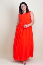 KADIN NAR PİLİSE DETAYLI ASTARLI UZUN KOLSUZ ELBİSE