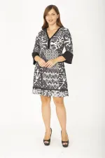 WOMEN'S BLACK V-NECK FLOUNCED SLEEVE DRESS