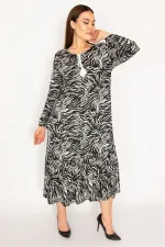 KADIN ORANJ DOKUMA VİSKON KUMAŞ UZUN KOLLU KATLI ELBİSE