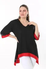 Kadın Büyük Beden Kemik Kol Ve Etek Ucu Tül Ve Garni Detaylı V Yakalı Arkası Uzun Tunik 65N37681