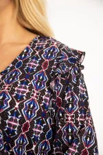 Kadın Renkli Önü Birit Düğmeli Omuzu Fırfırlı Tunik 65N35120