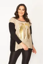 Kadın Siyah Önü Lak Baskı Detaylı İki Renkli Tunik 65N31028