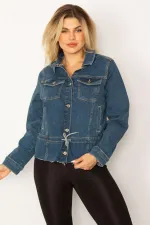 Kadın Lacivert Bel Bağcık Detaylı Etek Ucu Pis Dikişli Likralı Kot Mont 65N34312