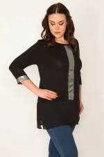 Kadın Siyah Lame Detaylı Etek Ucu Şifon Tunik 65N32079