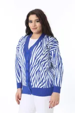 Kadın Büyük Beden Saks Ön Düğmeli Triko Hırka 65N38566