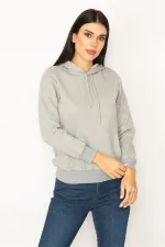 SWEAT-SHIRT À CAPUCHE EN RELIEF GRIS À 3 FILS POUR FEMME