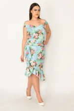 WOMEN'S COLORFUL DRESS WITH FLOUNCED WAIST AND DRAPED HEM