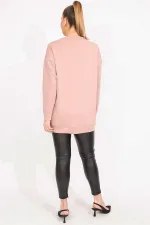 Kadın Pudra Büyük Beden Yakası Kuşgözü Ve Yan Fermuar Yırtmaçlı Sweatshirt 65N35611