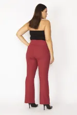Kadın Bordo Kendinden Çizgili Strech Geniş Paçalı Pantolon 65N28669