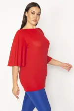 Kadın Kırmızı Volan Kollu Viskon Bluz 65N29671